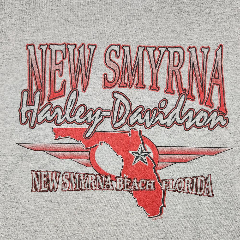 Vintage Harley Davidson Shirt Mens XL Gray New Smyrna Bike Week 90s Florida Logo
